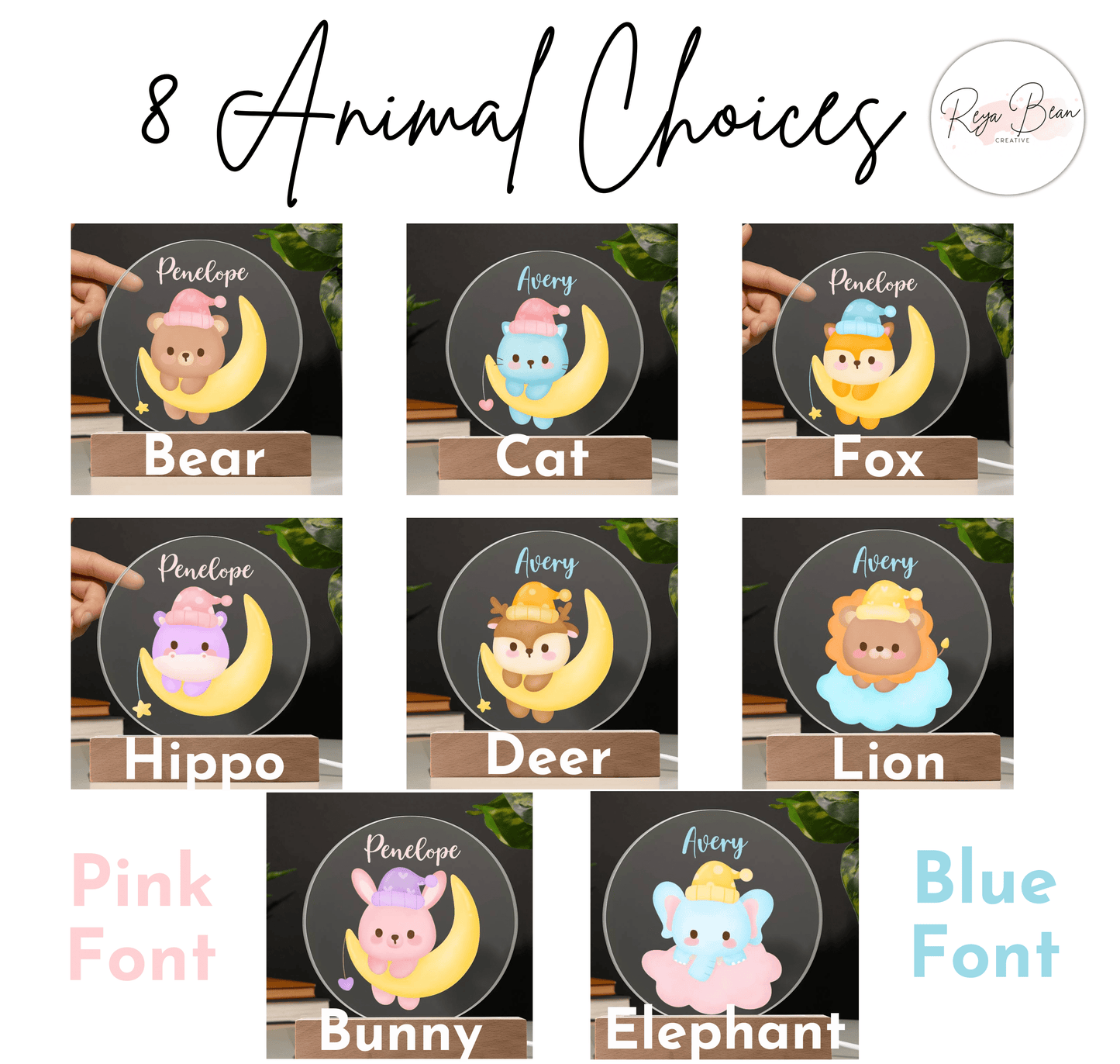 Custom Baby LED Night Light - Cute Animal Nursery Acrylic Plaque