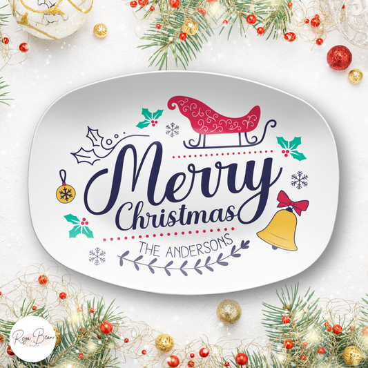 Custom Merry Christmas Platter, Unbreakable BPA-Free 10 x 14"