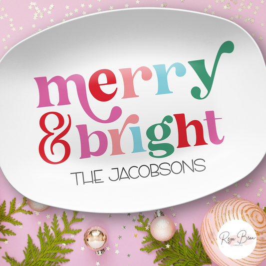 Custom Merry & Bright Christmas Platter - Unbreakable BPA-Free 10 x 14"