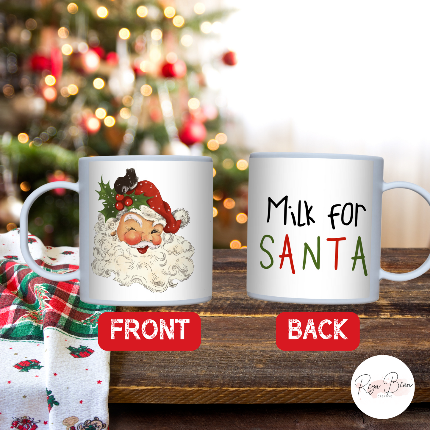 Custom Santa Cookie Platter Milk Mug Set, Christmas Plate for Reindeer Treats Milk for Santa Tray, Personalized Family Name Holiday Bundle