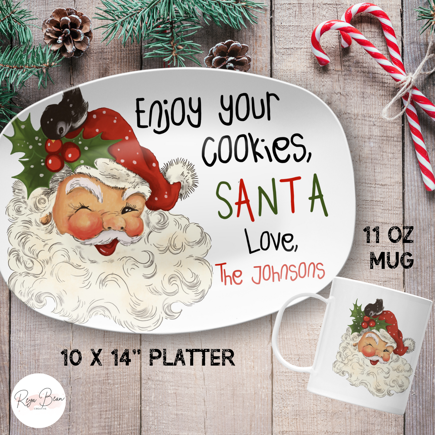 Custom Santa Cookie Platter (10 x 14") Milk Mug (11 oz) Set