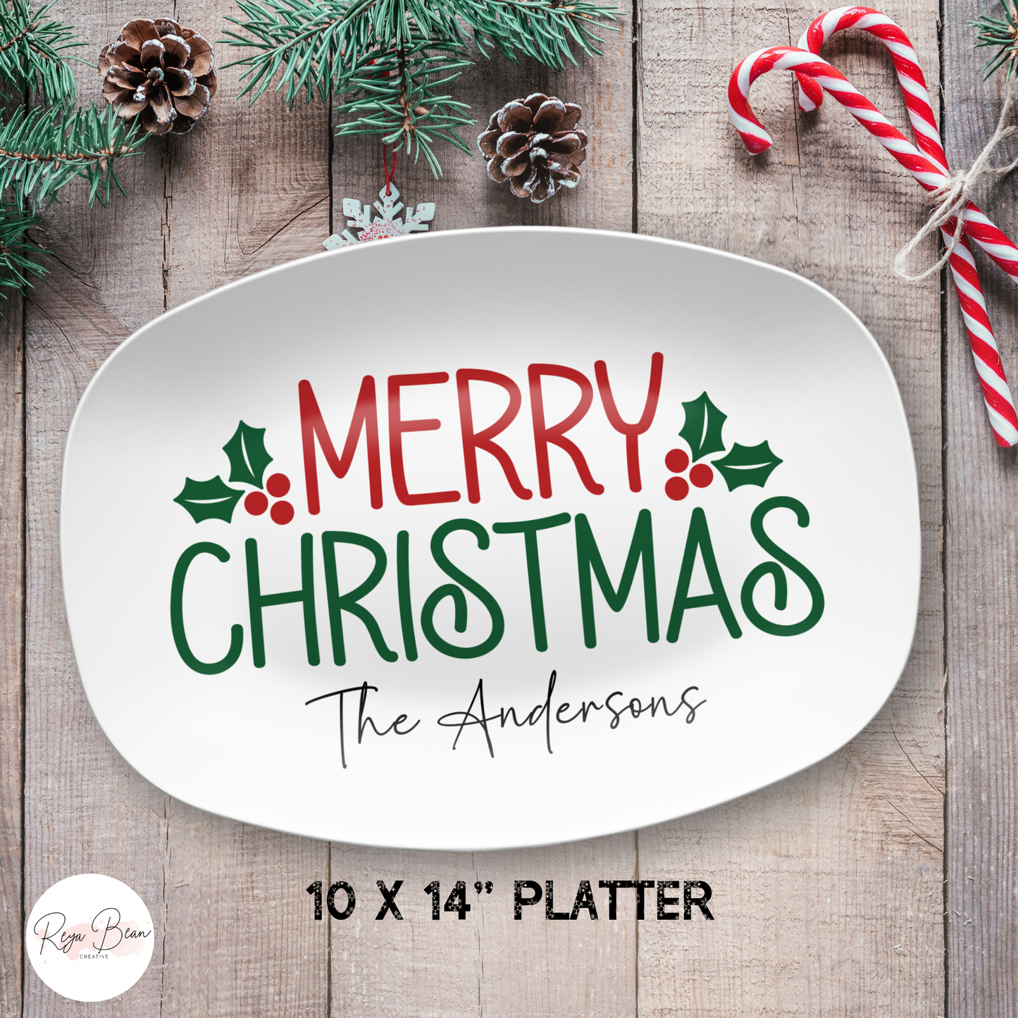 Custom Merry Christmas Platter, Unbreakable BPA-Free 10 x 14"