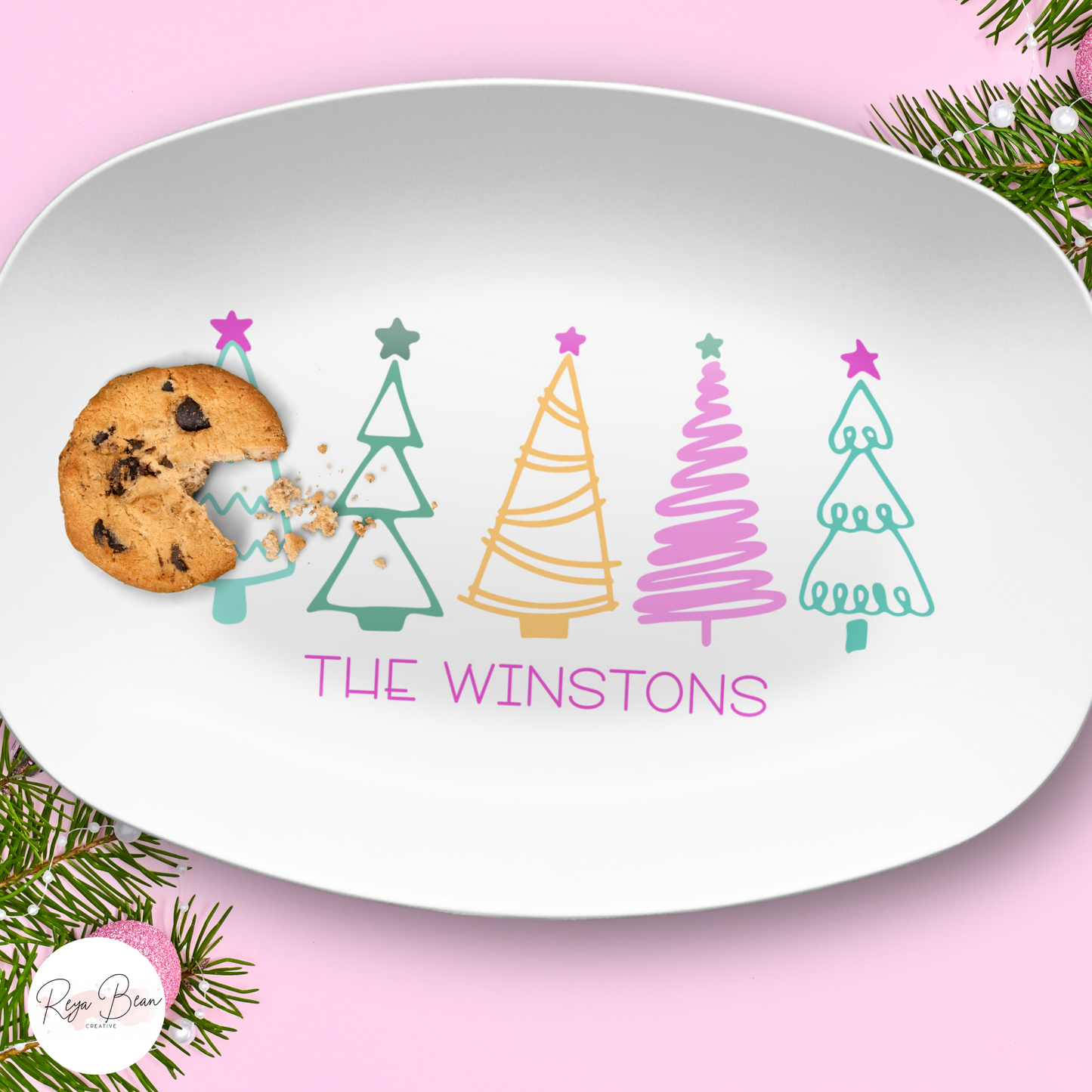 Custom Pastel Christmas Tree Platter - Unbreakable, BPA-Free, 10 x 14"