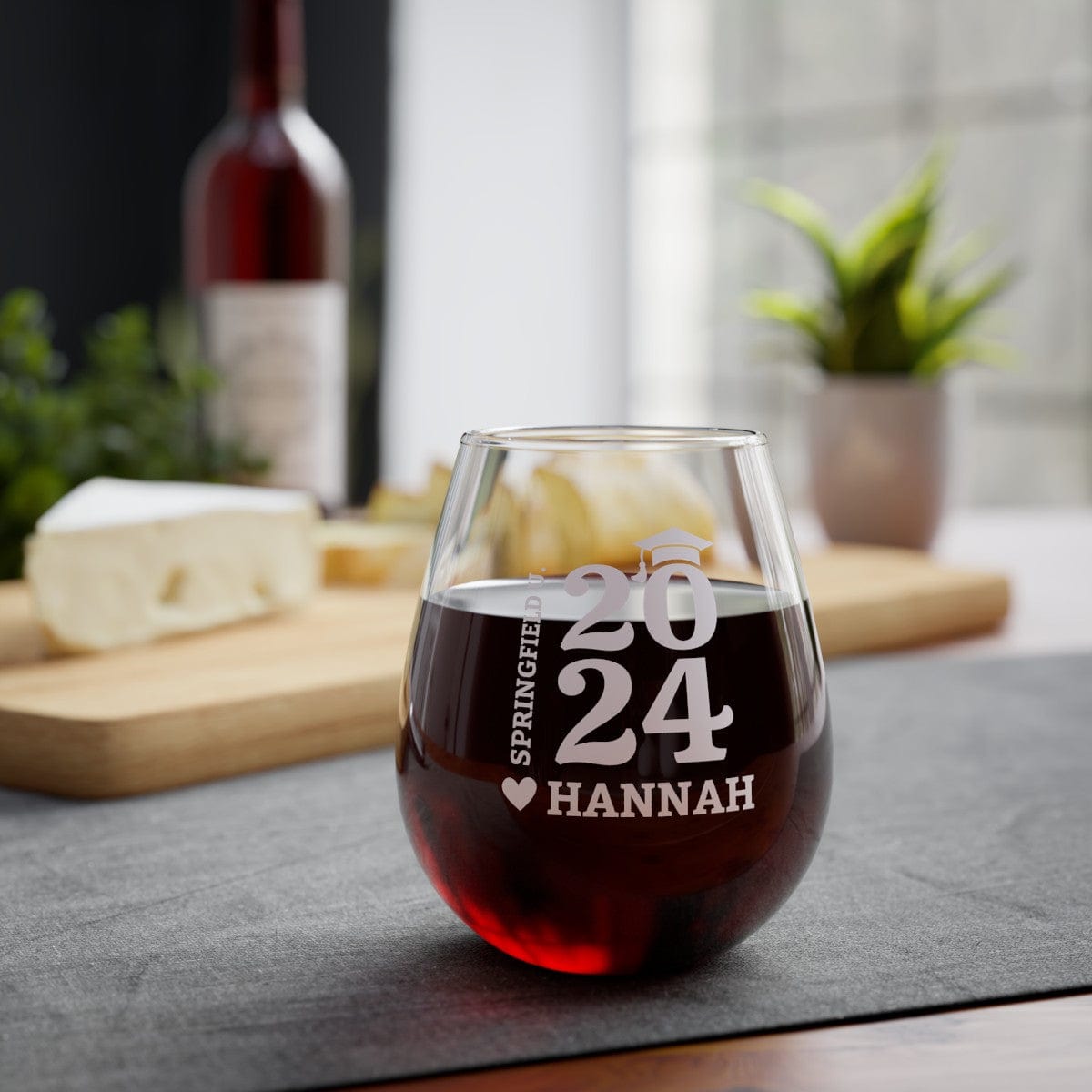 Custom Graduation Gift Class of 2024 Stemless Personalized Wine Glass School Name Grad Party Gift, 11.75oz