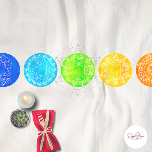 Chakras Tablecloth, Rainbow Spiritual Kitchen Decor, Metatron's Cube, Rectangular Altar Cloth, Sacred Geometry Mindful OEKO-TEX Cotton Blend