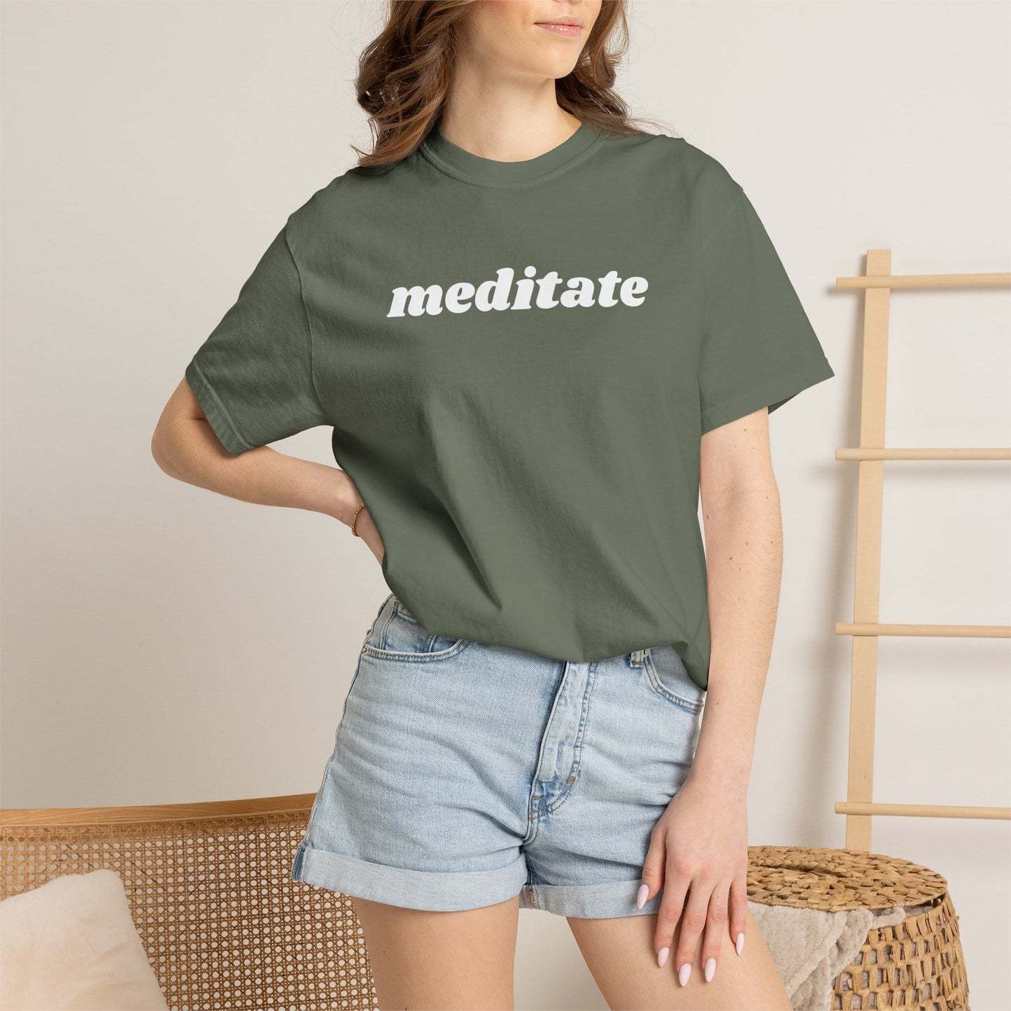 Meditate Minimalist Shirt – Comfort Colors Tee | Energy Healer & Yoga Teacher Apparel
