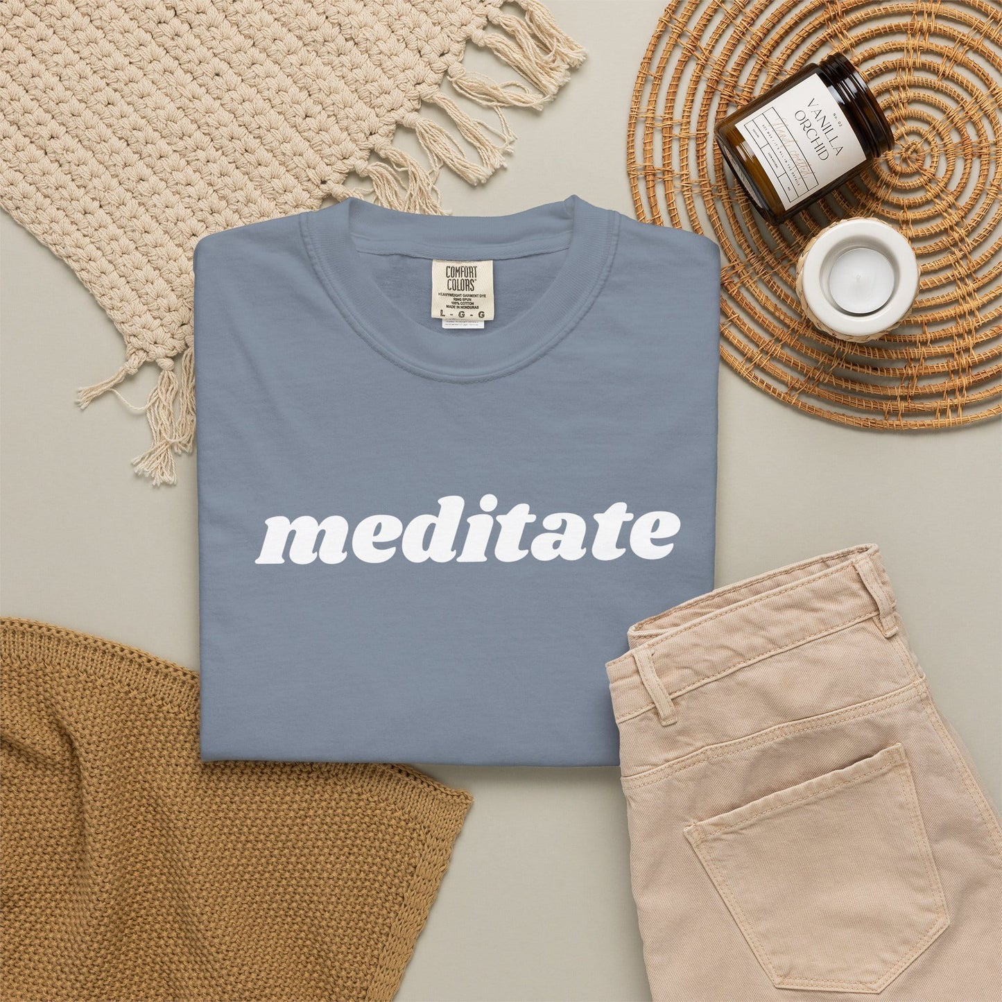 Meditate Minimalist Shirt – Comfort Colors Tee | Energy Healer & Yoga Teacher Apparel