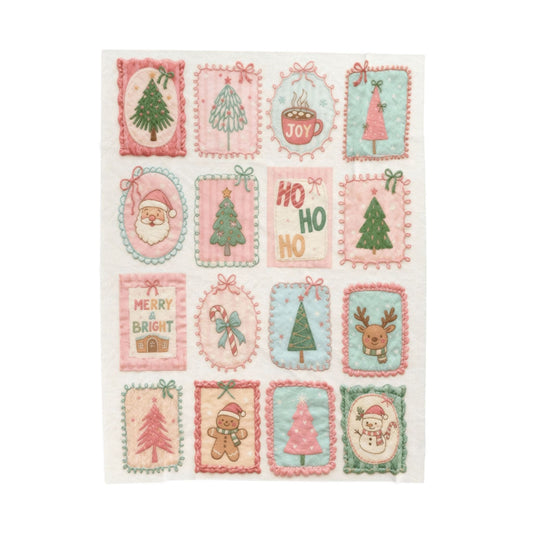 Pastel Pink Christmas Blanket Patchwork Style Throw Cozy Holiday Decor Soft Aesthetic Home Gift 50x60" or 60x80"