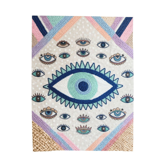 Evil Eye Throw Blanket - Plush Velveteen, Woven Heirloom, or Flannel Sherpa 60 x 80"