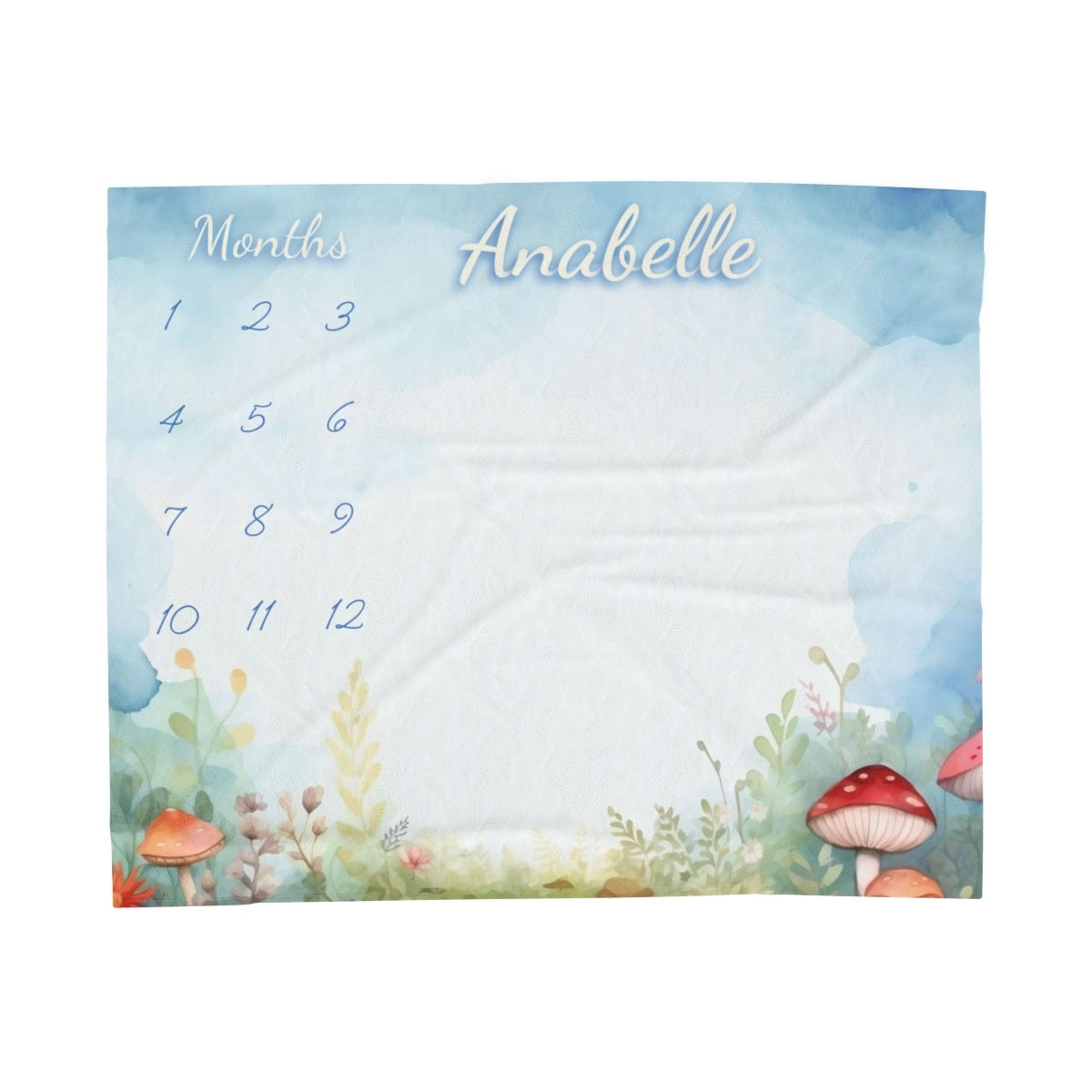 Mushroom Baby Milestone Velveteen Blanket, Custom Mushroom Theme 50 x 60" Plush Nursery Throw Monthly Photo Shoot Backdrop Woodland Theme