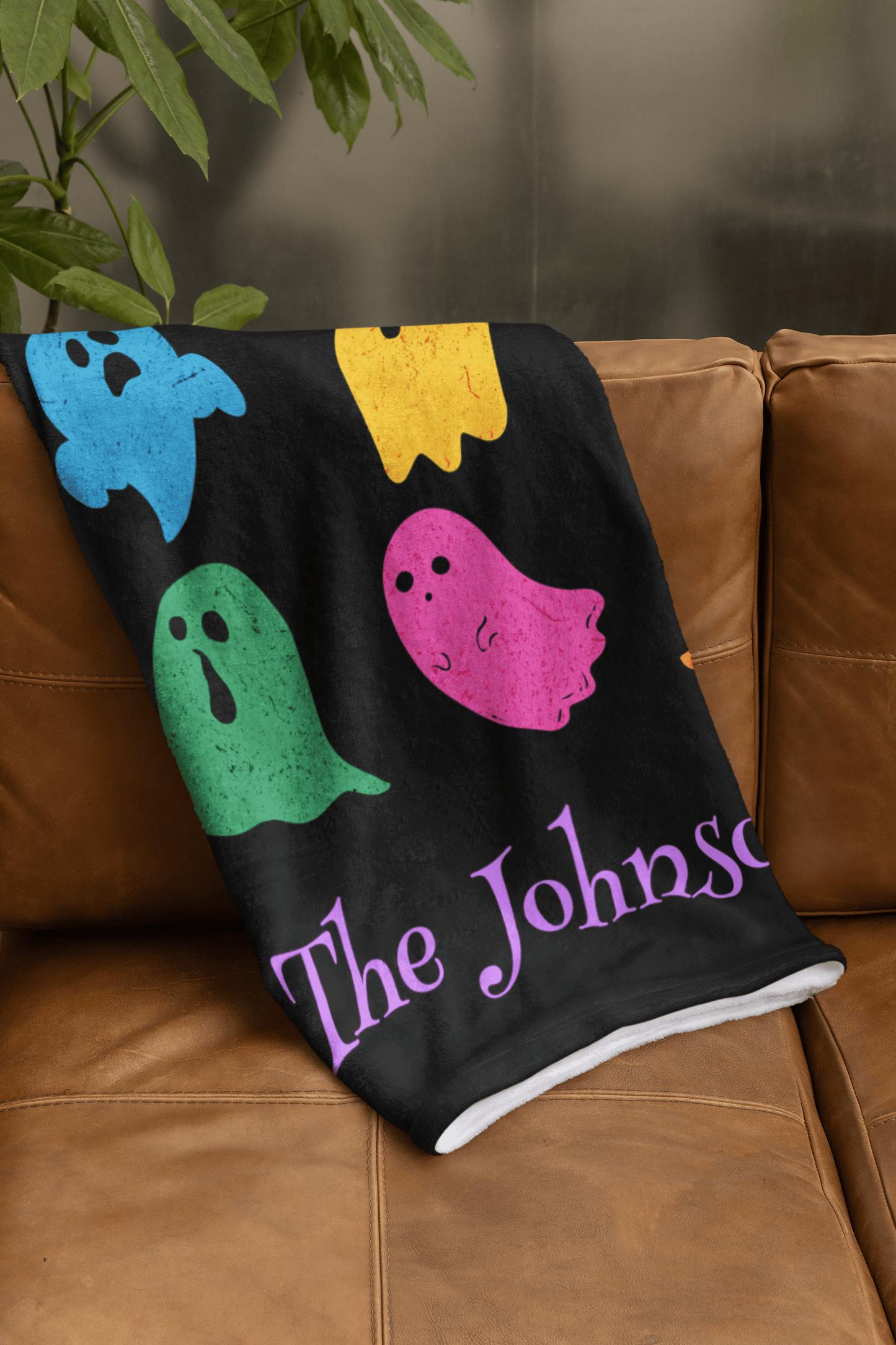 Halloween Neon 80s Ghosts Cute Custom Name Blanket