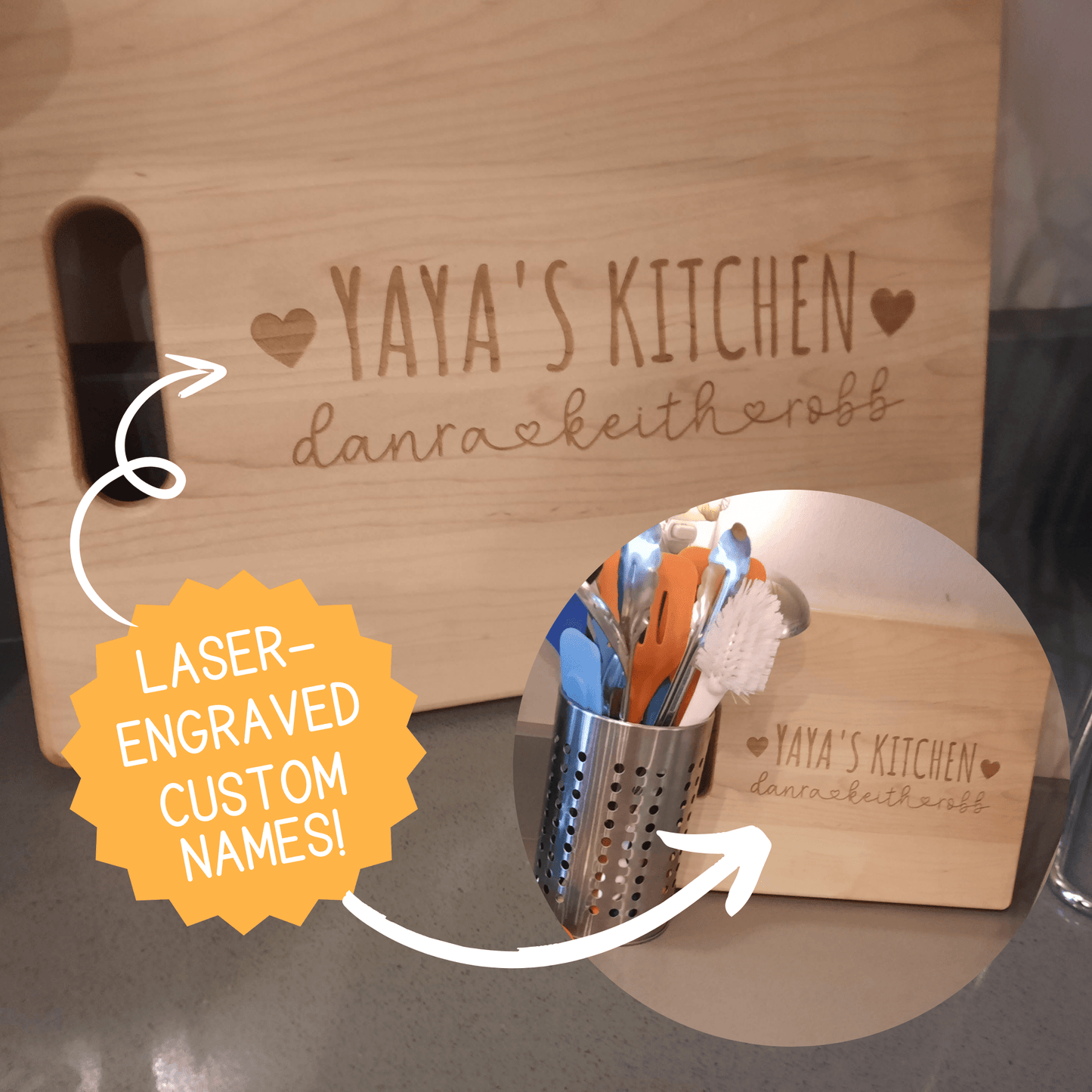 Custom Cutting Board Maple Laser-Engraved Birthday Gift for Mom Personalized with Children's Names, Grandma's Custom Name  Mother's Day Gift