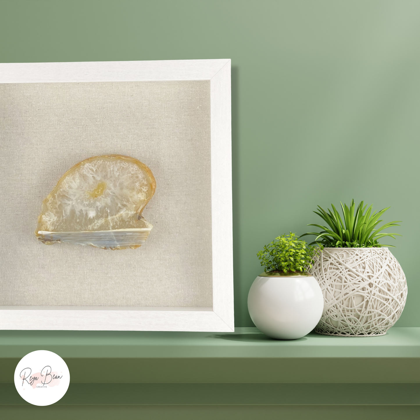 Set of 3 Framed Yellow Agates - White 9 x 9" Each