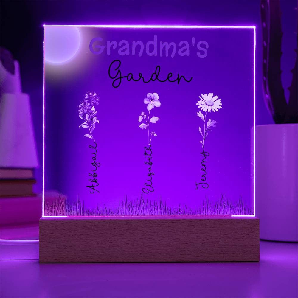 Grandma's Garden Custom Grandkids Names Birth Month Flowers - Acrylic Plaque