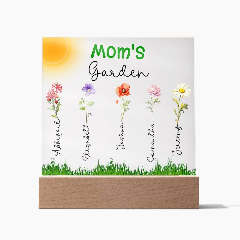 Mom's Garden Custom Kids' Names Birth Month Flowers - LED Lit Acrylic Square Plaque