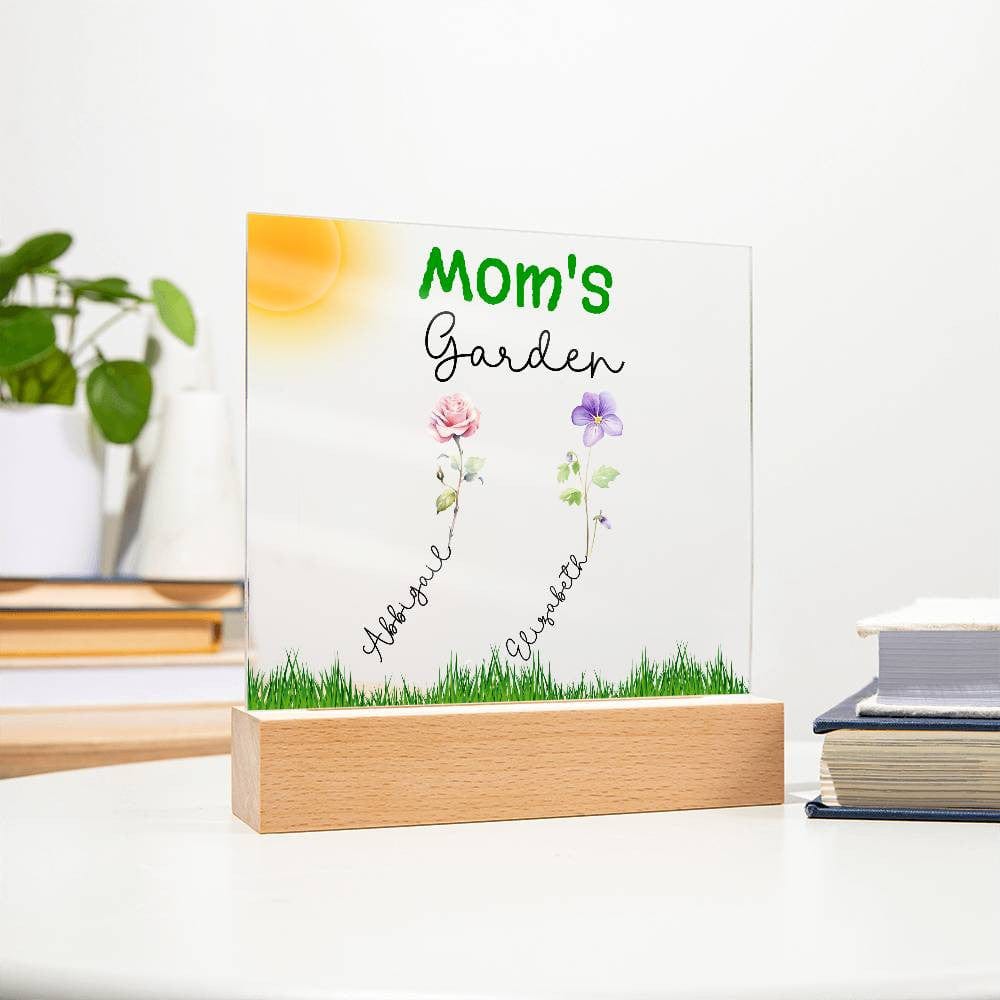 Mom's Garden Custom Kids' Names Birth Month Flowers - LED Lit Acrylic Square Plaque