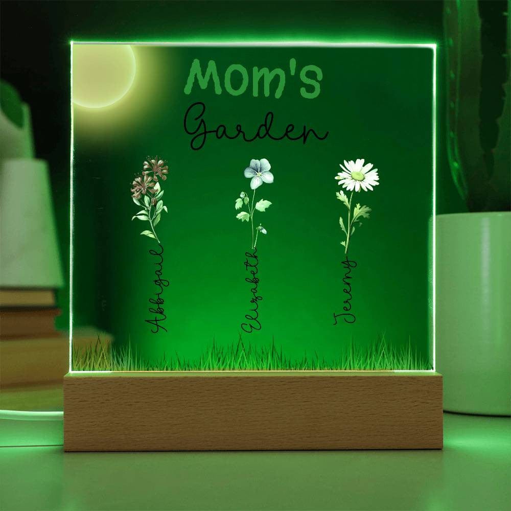 Mom's Garden Custom Kids' Names Birth Month Flowers - LED Lit Acrylic Square Plaque