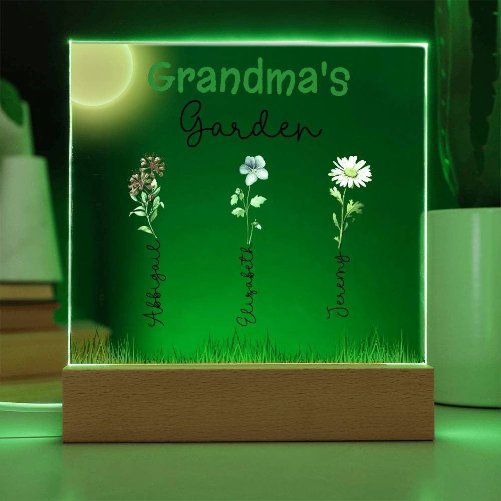 Grandma's Garden Custom Grandkids Names Birth Month Flowers - Acrylic Plaque