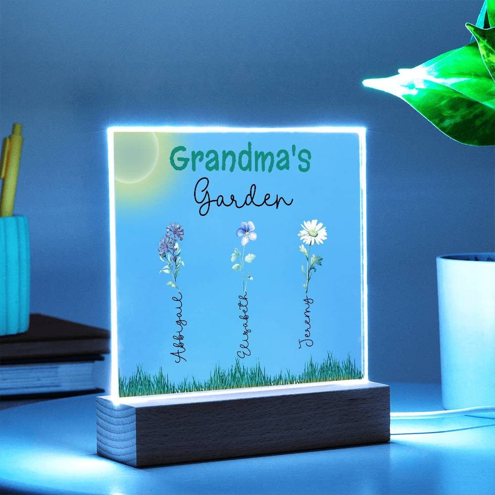 Grandma's Garden Custom Grandkids Names Birth Month Flowers - Acrylic Plaque