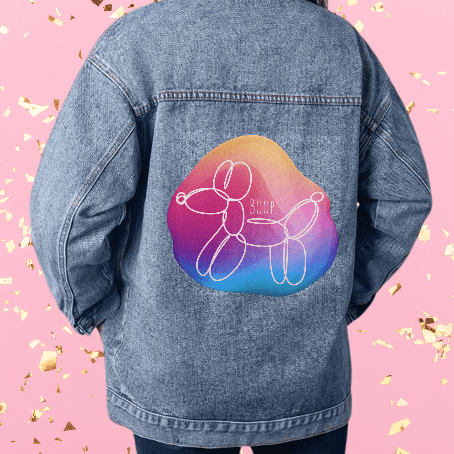 Dog Balloon Animal Line Art Boop Oversized Women's Jean Jacket