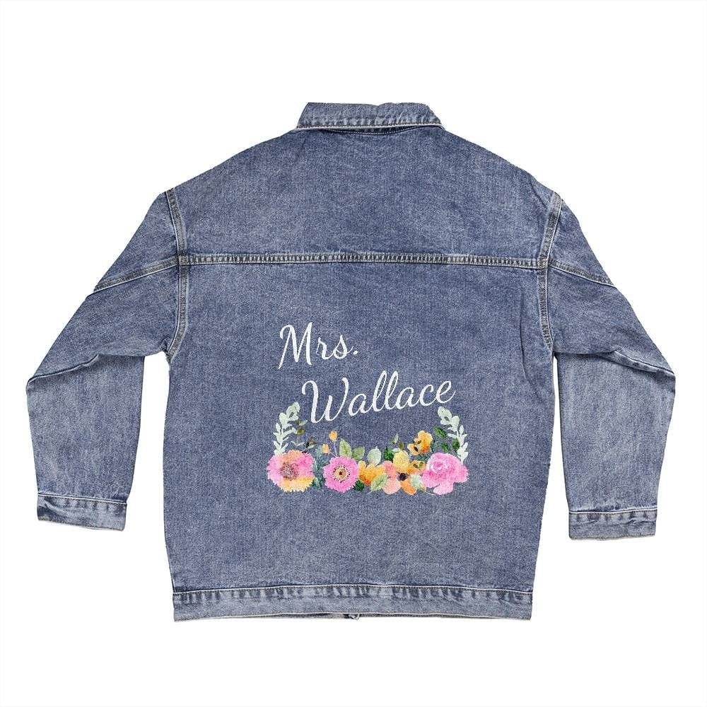 Bride Custom Married Name Floral Jean Jacket