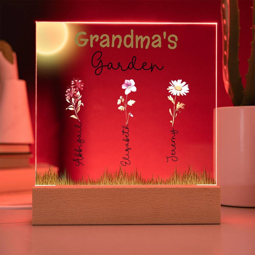 Grandma's Garden Custom Grandkids Names Birth Month Flowers - Acrylic Plaque