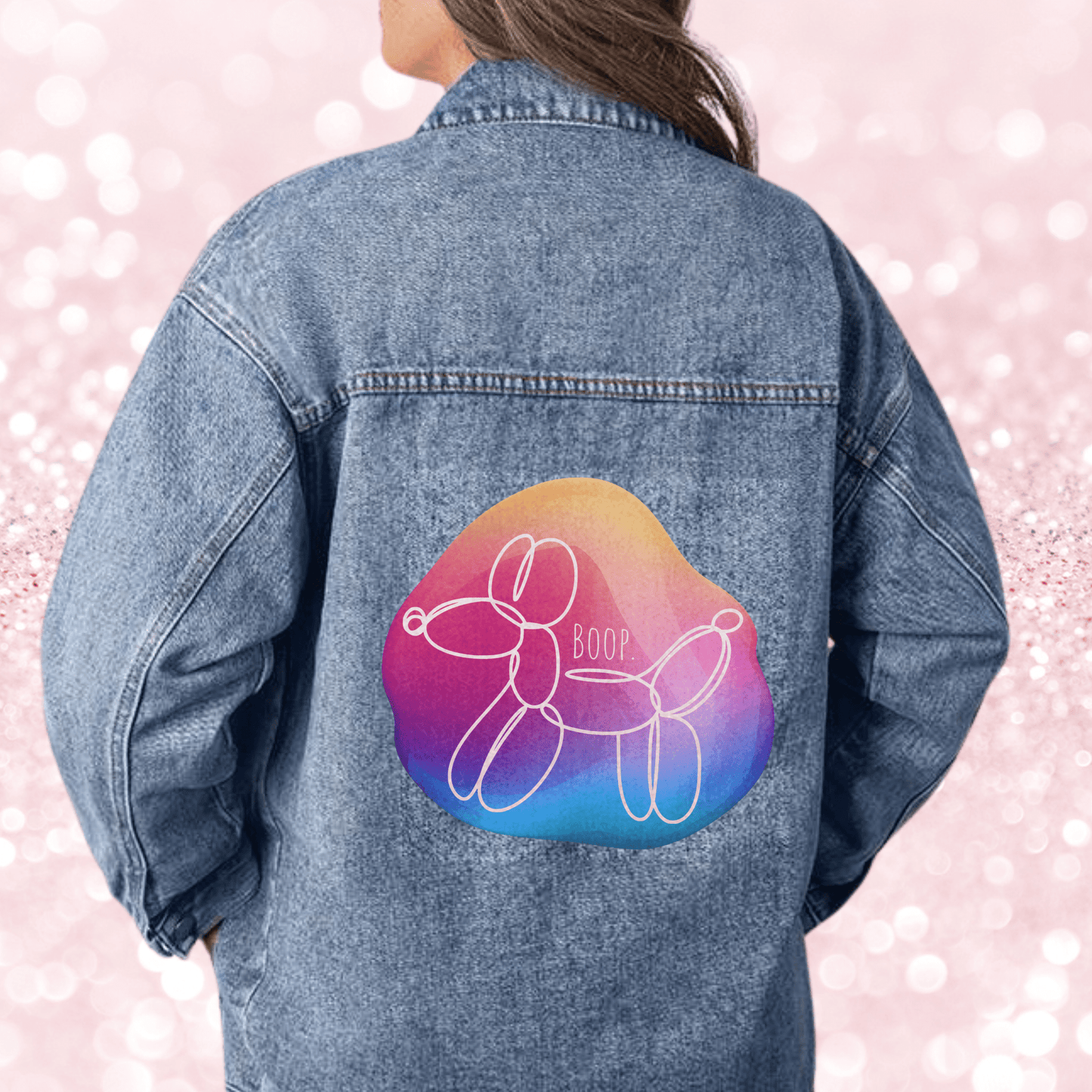 Dog Balloon Animal Line Art Boop Oversized Women's Jean Jacket