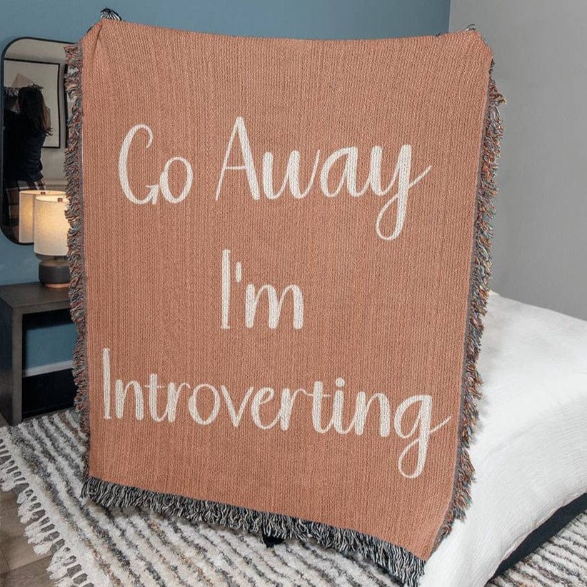 Funny Go Away I'm Introverting Woven Cotton Blanket