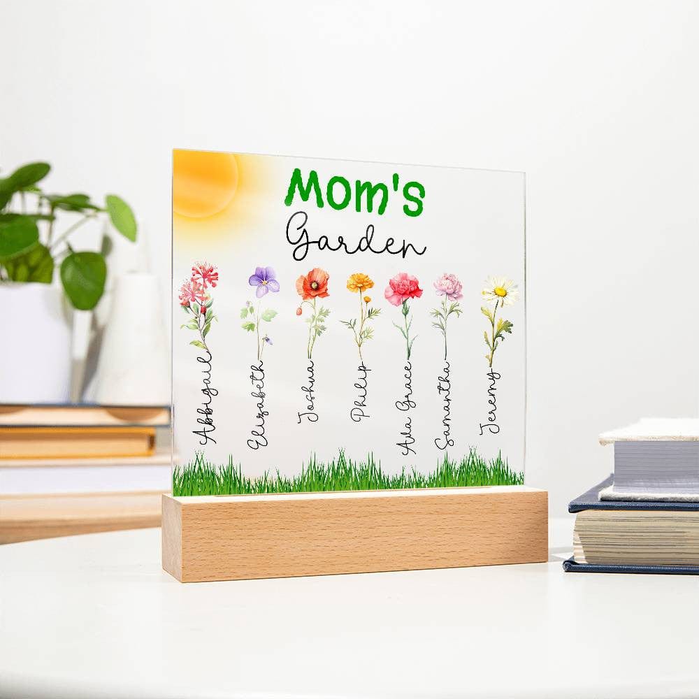 Mom's Garden Custom Kids' Names Birth Month Flowers - LED Lit Acrylic Square Plaque