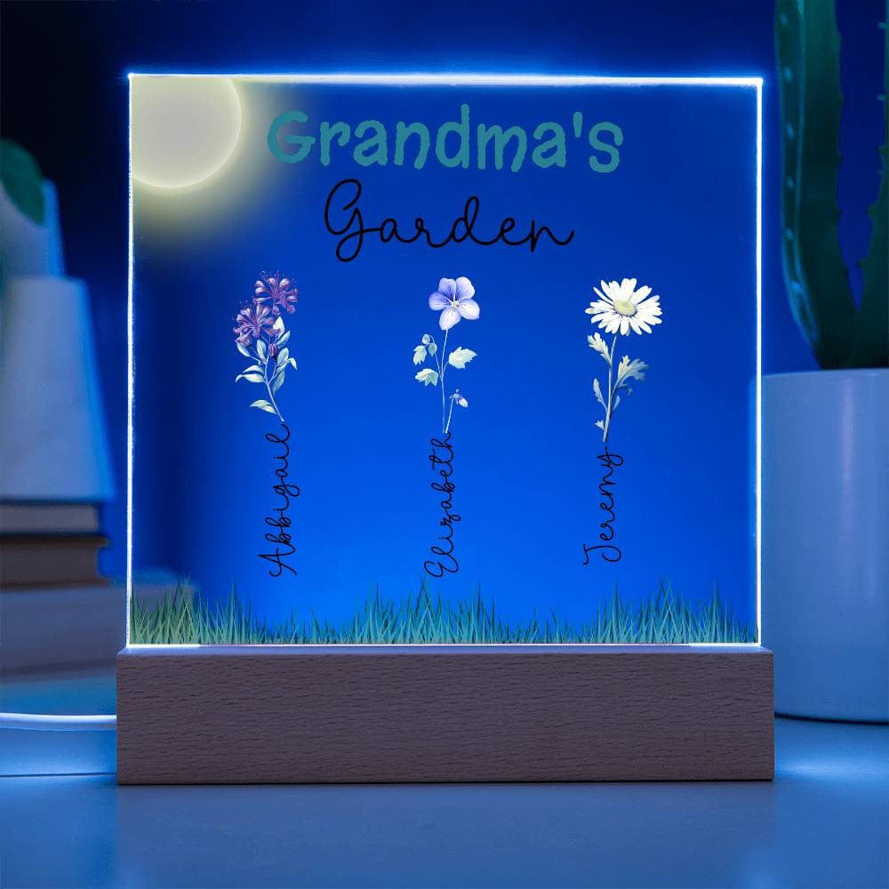 Grandma's Garden Custom Grandkids Names Birth Month Flowers - Acrylic Plaque