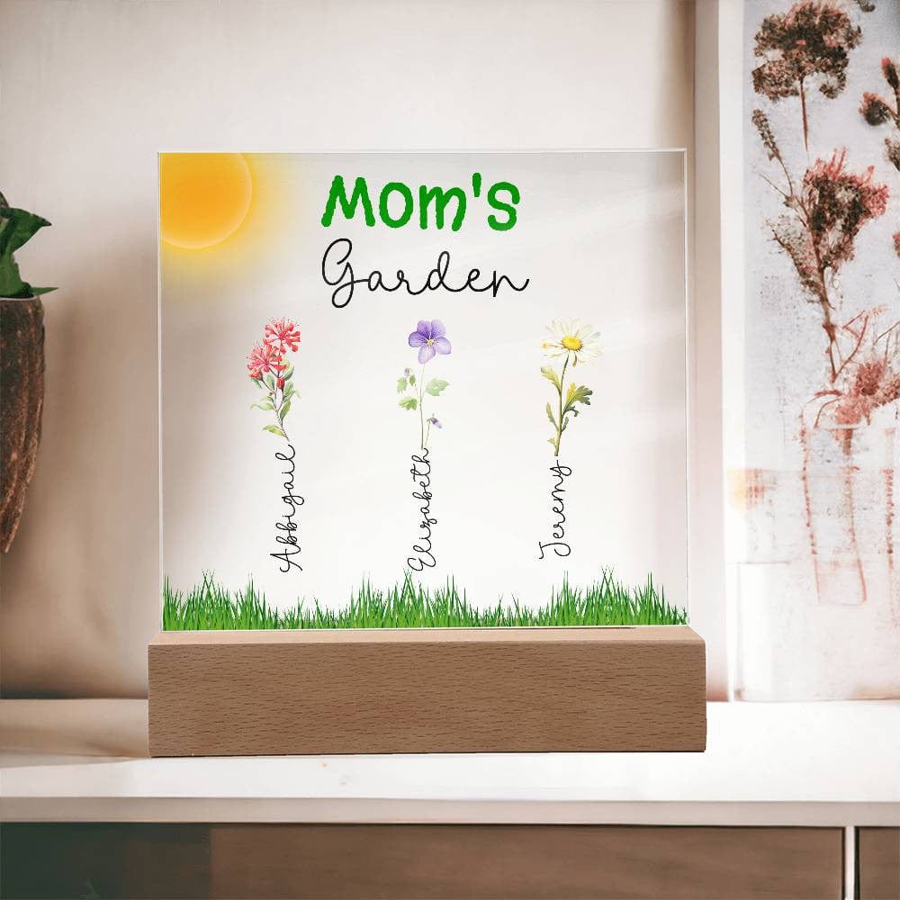 Mom's Garden Custom Kids' Names Birth Month Flowers - LED Lit Acrylic Square Plaque