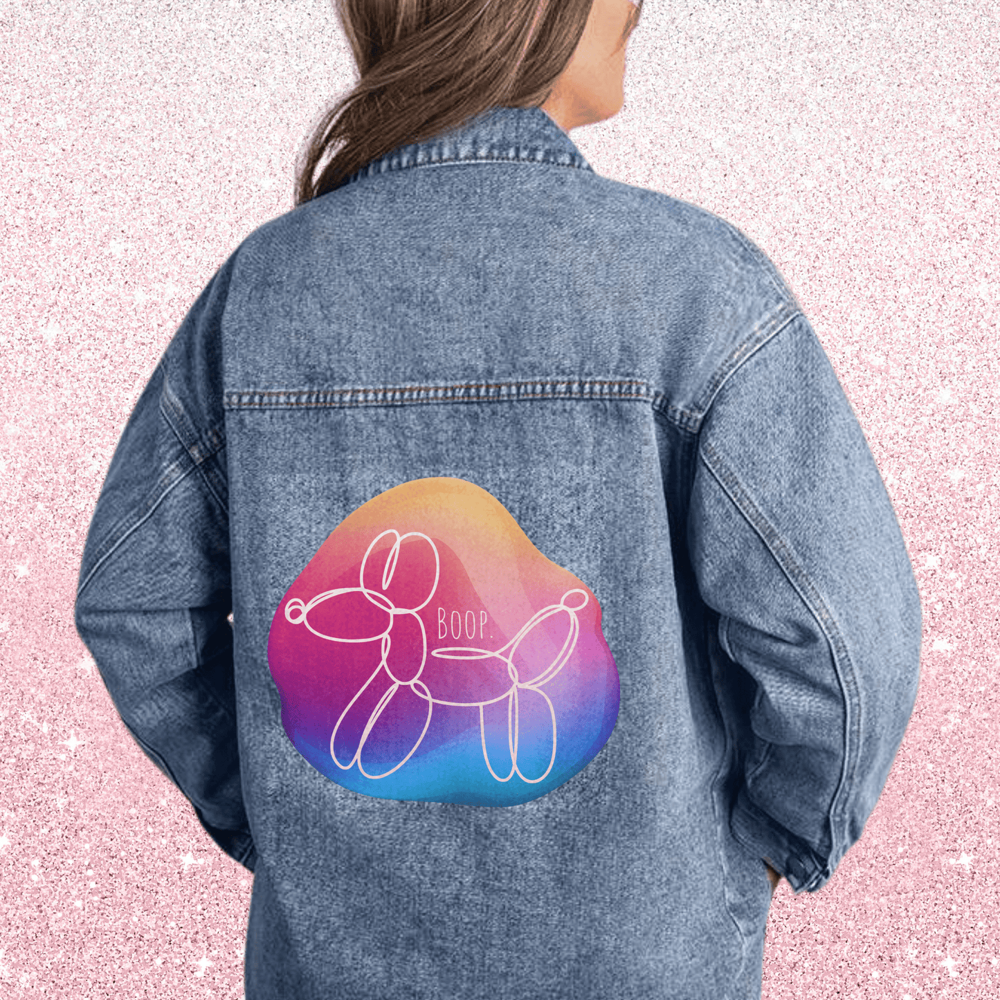 Dog Balloon Animal Line Art Boop Oversized Women's Jean Jacket