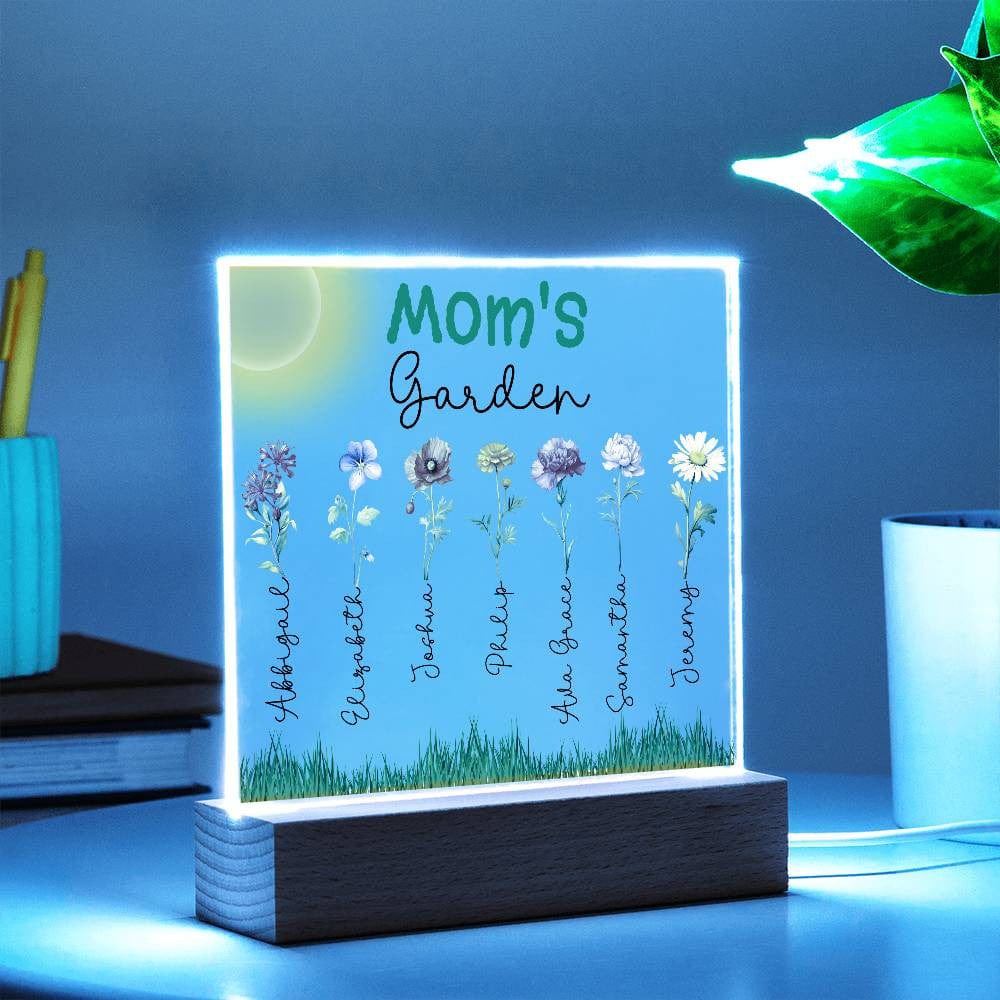 Mom's Garden Custom Kids' Names Birth Month Flowers - LED Lit Acrylic Square Plaque