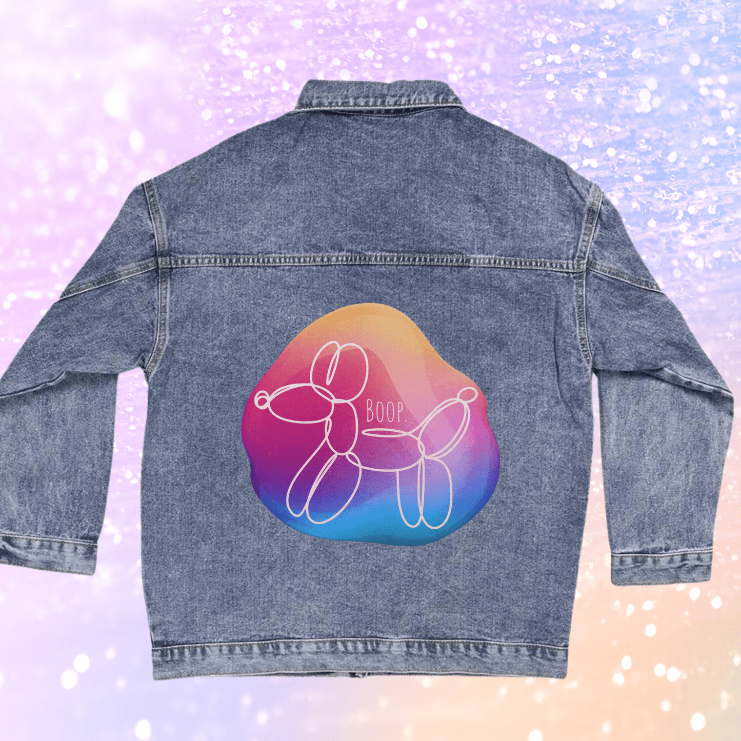 Dog Balloon Animal Line Art Boop Oversized Women's Jean Jacket